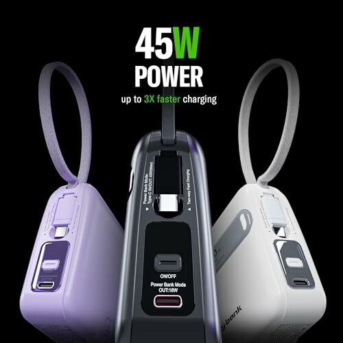 Three power banks with 45W power and fast charging