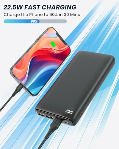 Power bank charging a smartphone with 22.5W fast charging.