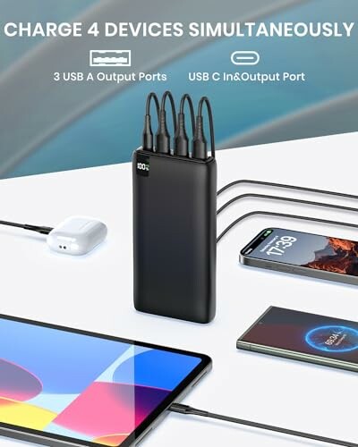 Power bank charging four devices simultaneously.