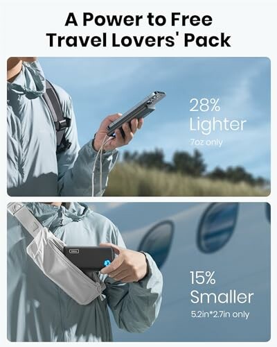 Portable power bank in travel-friendly pack.