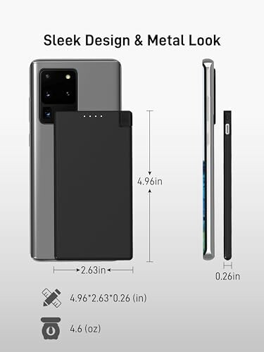 Sleek smartphone design and dimensions illustration.